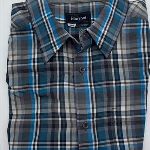 Marmot Men's Outdoor Hiking Gray and Blue Plaid‎ Shirt, Size Large